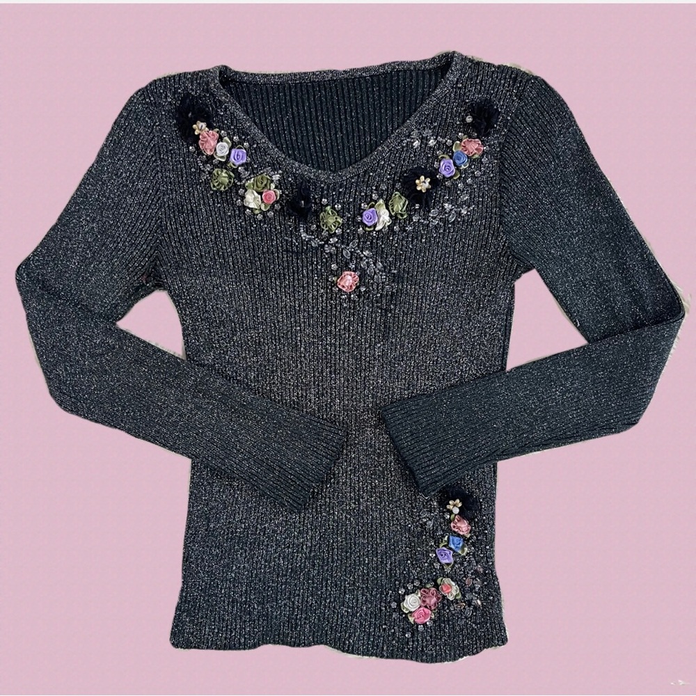 Metallic Floral Knit Sweater